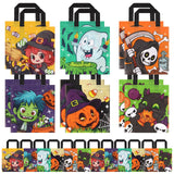 24-Pack Halloween Non-Woven Tote Bags – 6 Classic Designs (Pumpkin, Black Cat, Ghost) Reusable Trick-or-Treat Gift Bags