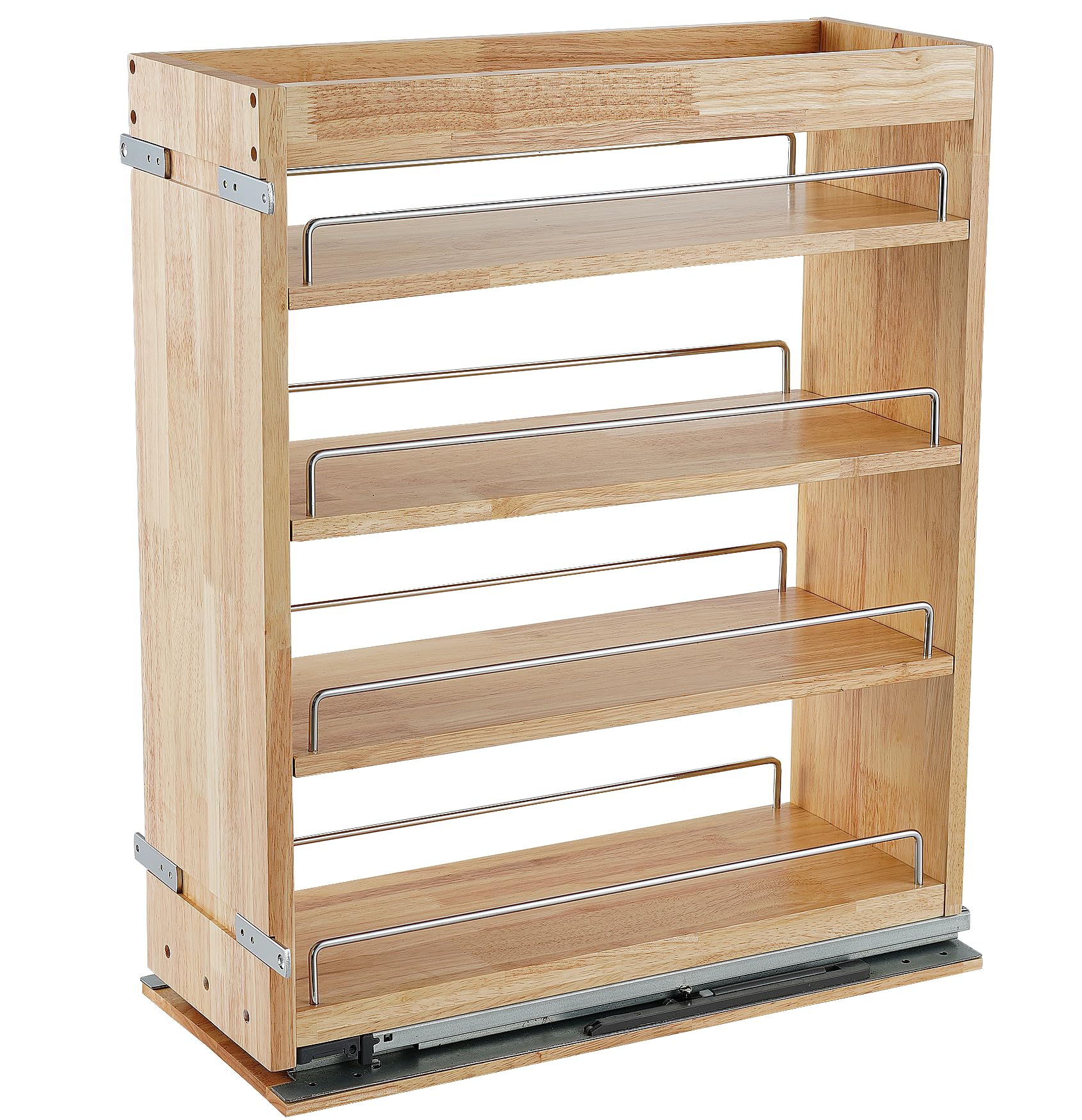 DINDON Solid Wood Pull-Out Spice Rack Cabinet Organizer – Slim Slide-Out Storage Shelf for Kitchen & Pantry (Natural Wood)