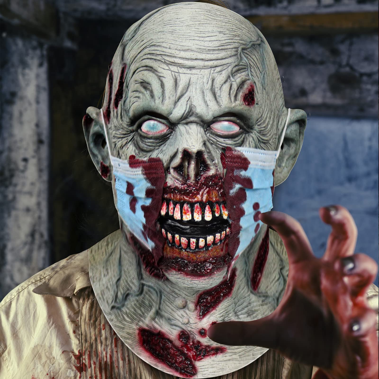 Realistic Horror Zombie Mask – Scary Latex Halloween Face with Bloody Cracks & Veins 🧟‍♂️🩸