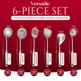 6-Piece Premium Stainless Steel Cooking Utensil Set with Ergonomic Handles – Silver