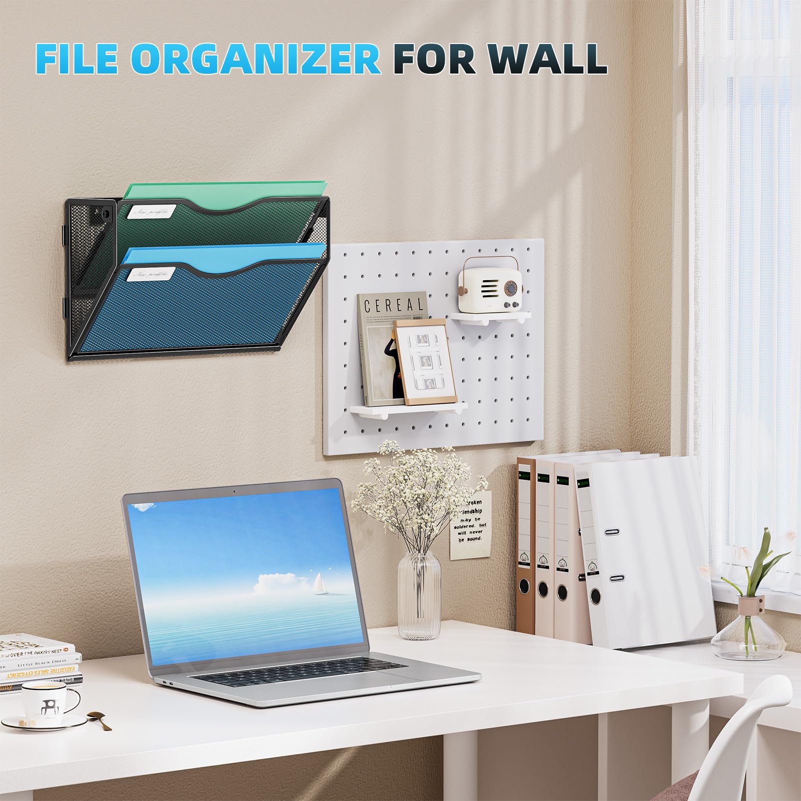 Marbrasse Wall-Mounted 2-Tier File Holder – Vertical Mesh Document & Mail Organizer for Office and Home (Black)