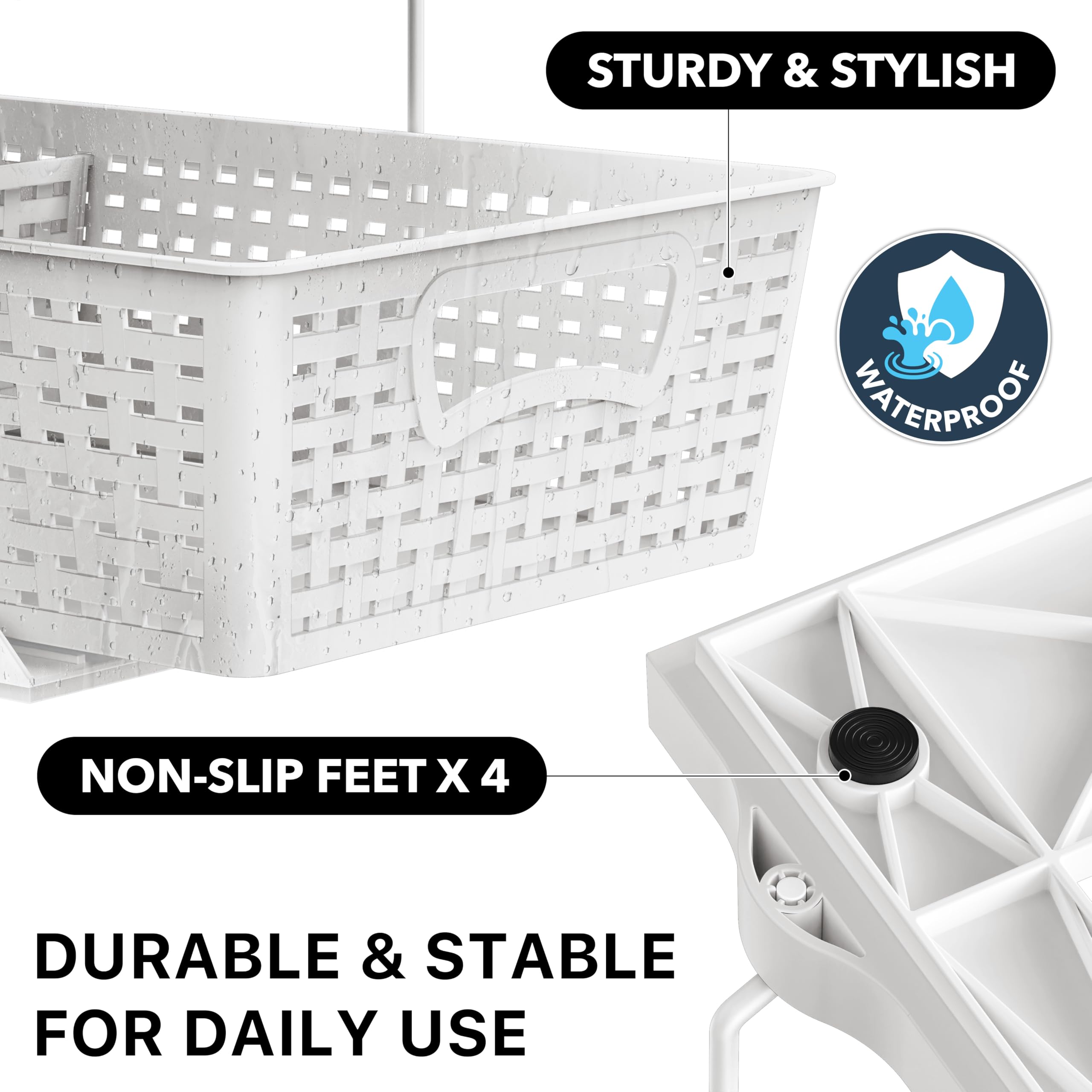 2-Tier Pull-Out Bathroom Organizer Tray – White Under-Sink Sliding Storage with Divider