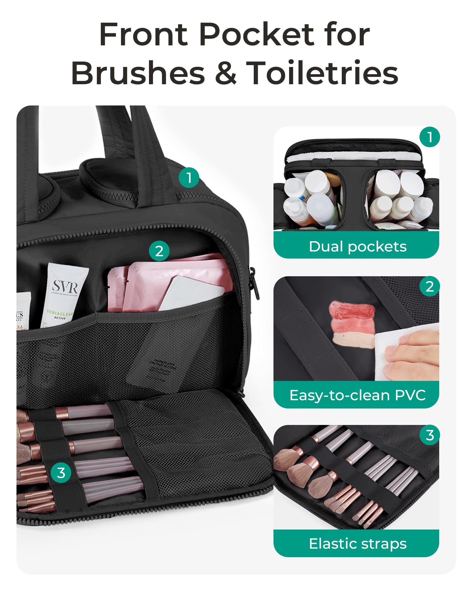 BAGSMART Large Travel Toiletry Bag for Women – Lightweight Wide-Open Puffy Cosmetic & Makeup Organizer with Handle (Black)