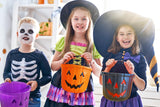 Jack-O’-Lantern Pumpkin Pail – Reusable Plastic Trick-or-Treat Bucket (Black, Purple & Orange, 6x7 Inch)