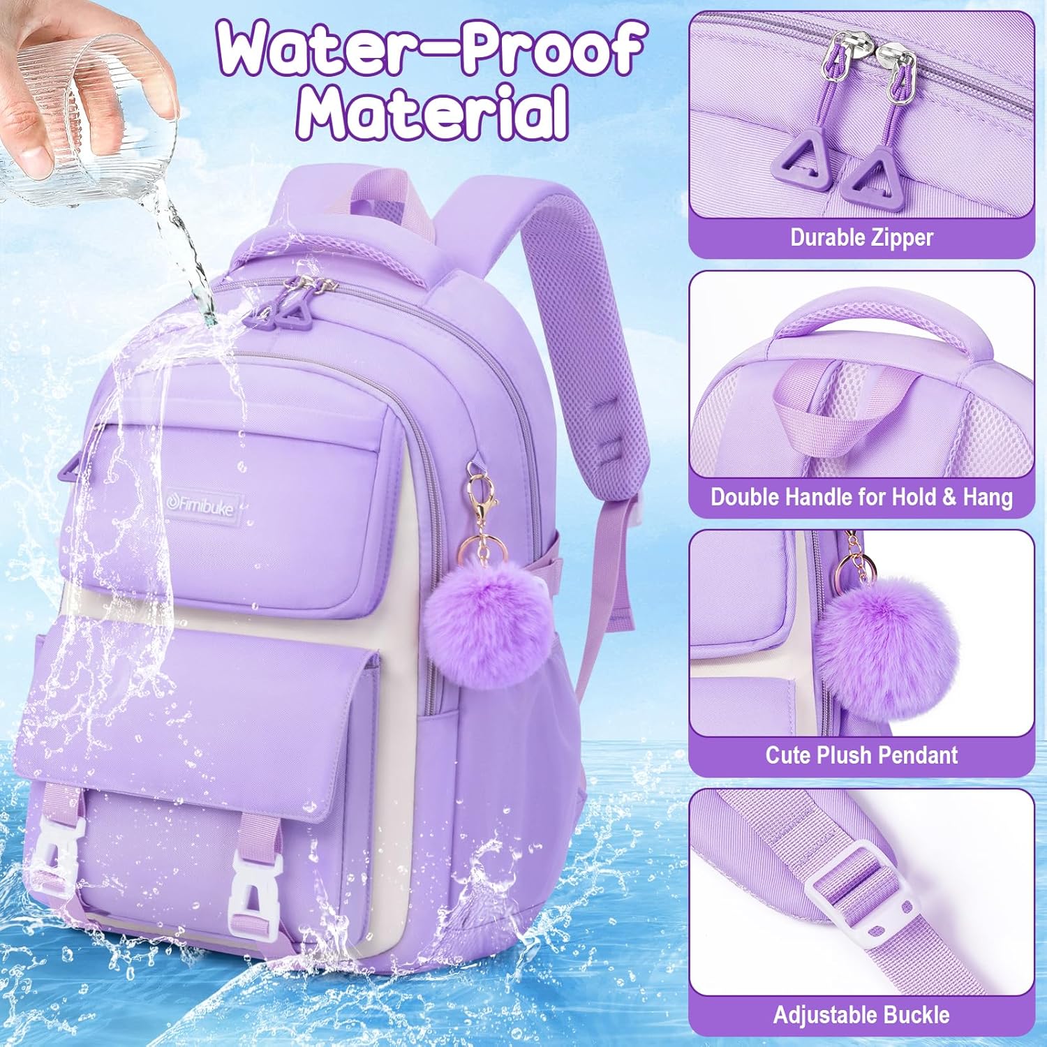 Blue 3-Piece Waterproof School Backpack Set