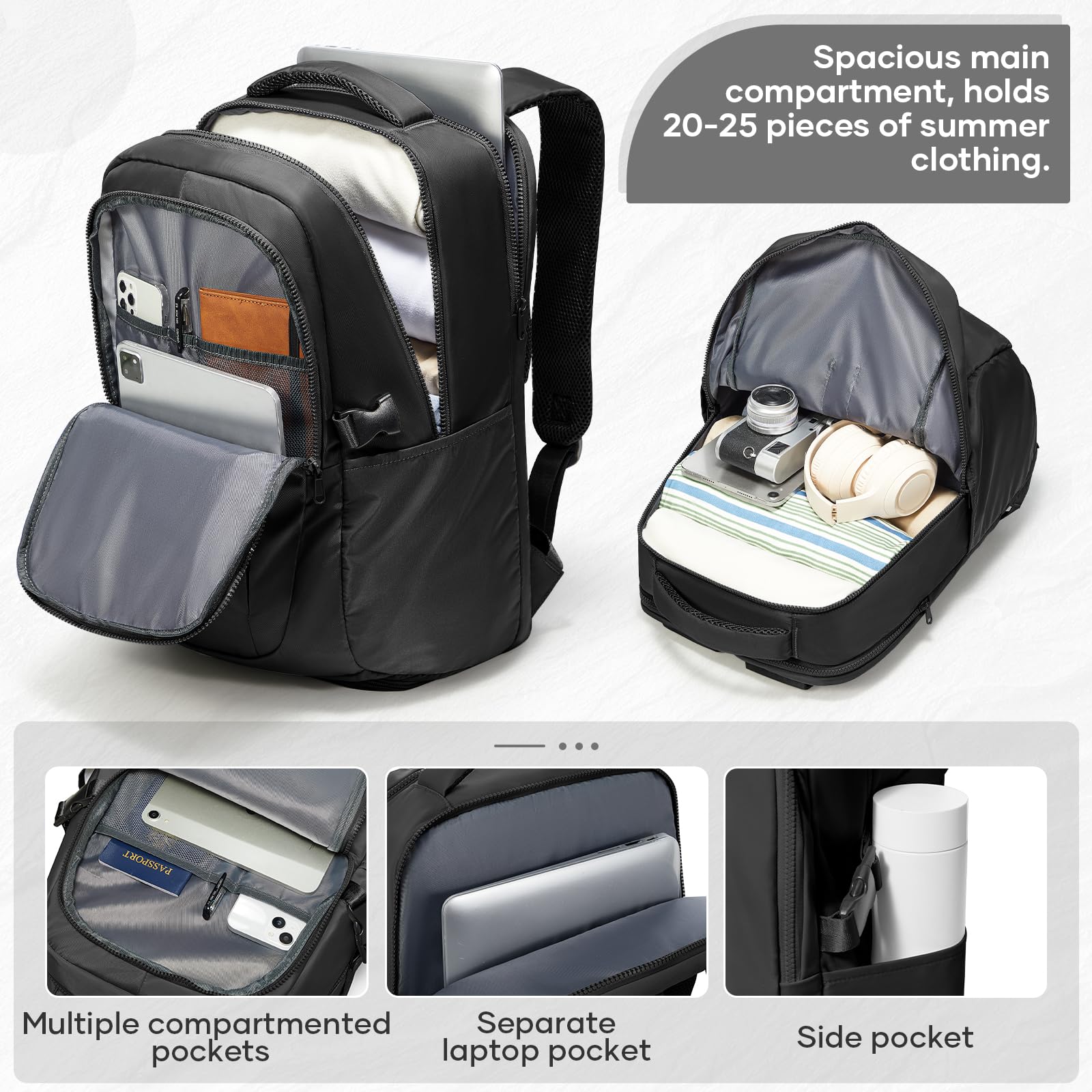 SUWASP Carry-On Travel Backpack with Laptop Pocket & Shoe Compartment – Black