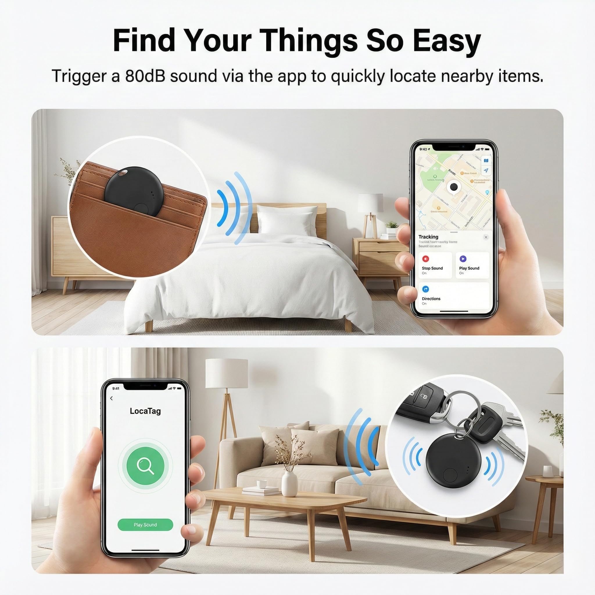 Dual System Bluetooth Tracker Tags 4-Pack, Apple Find My & Google Find Hub Compatible Item Locator with Sound Alert