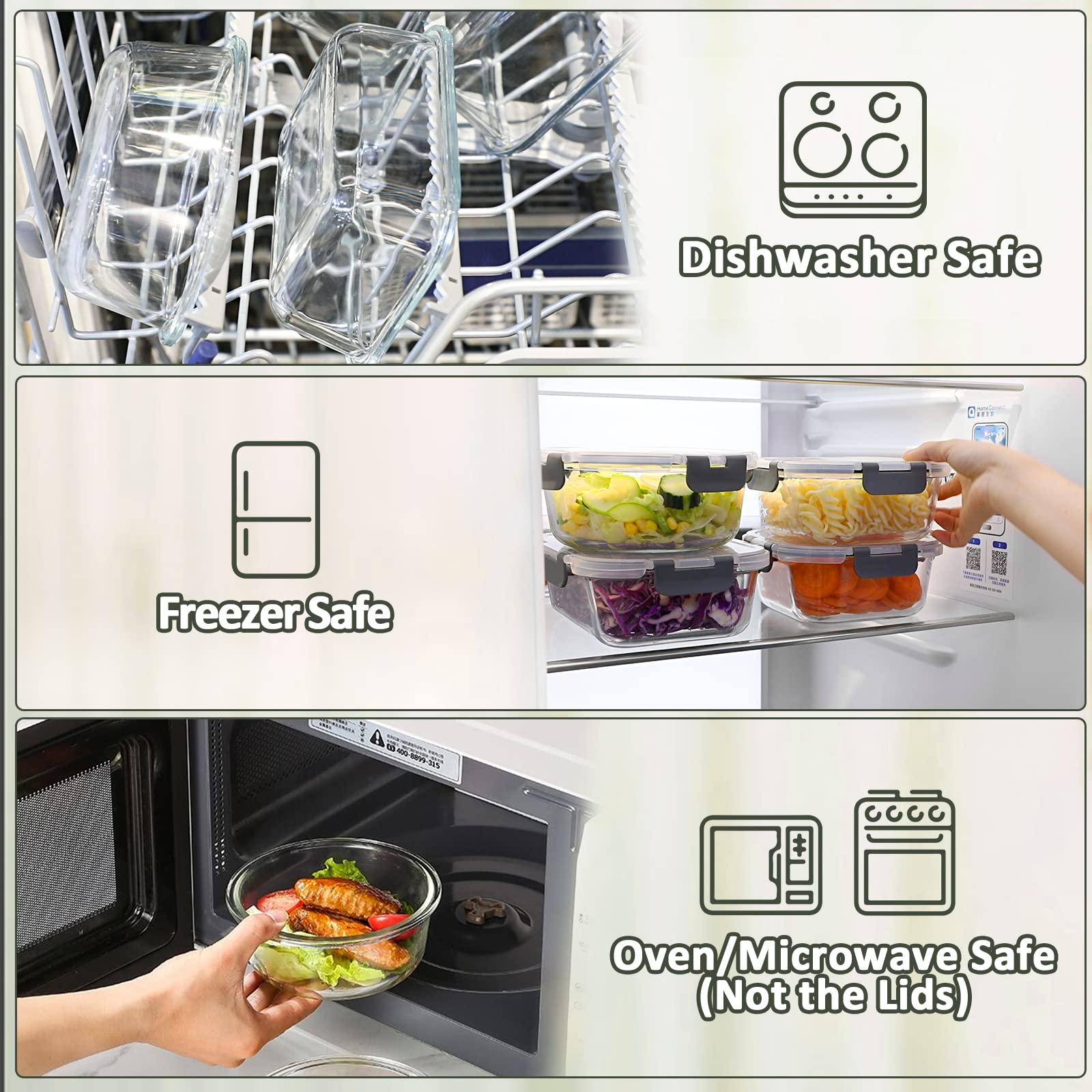 Glass Food Storage Containers with Lids – 30-Piece Borosilicate Meal Prep Set (Gray Lids)