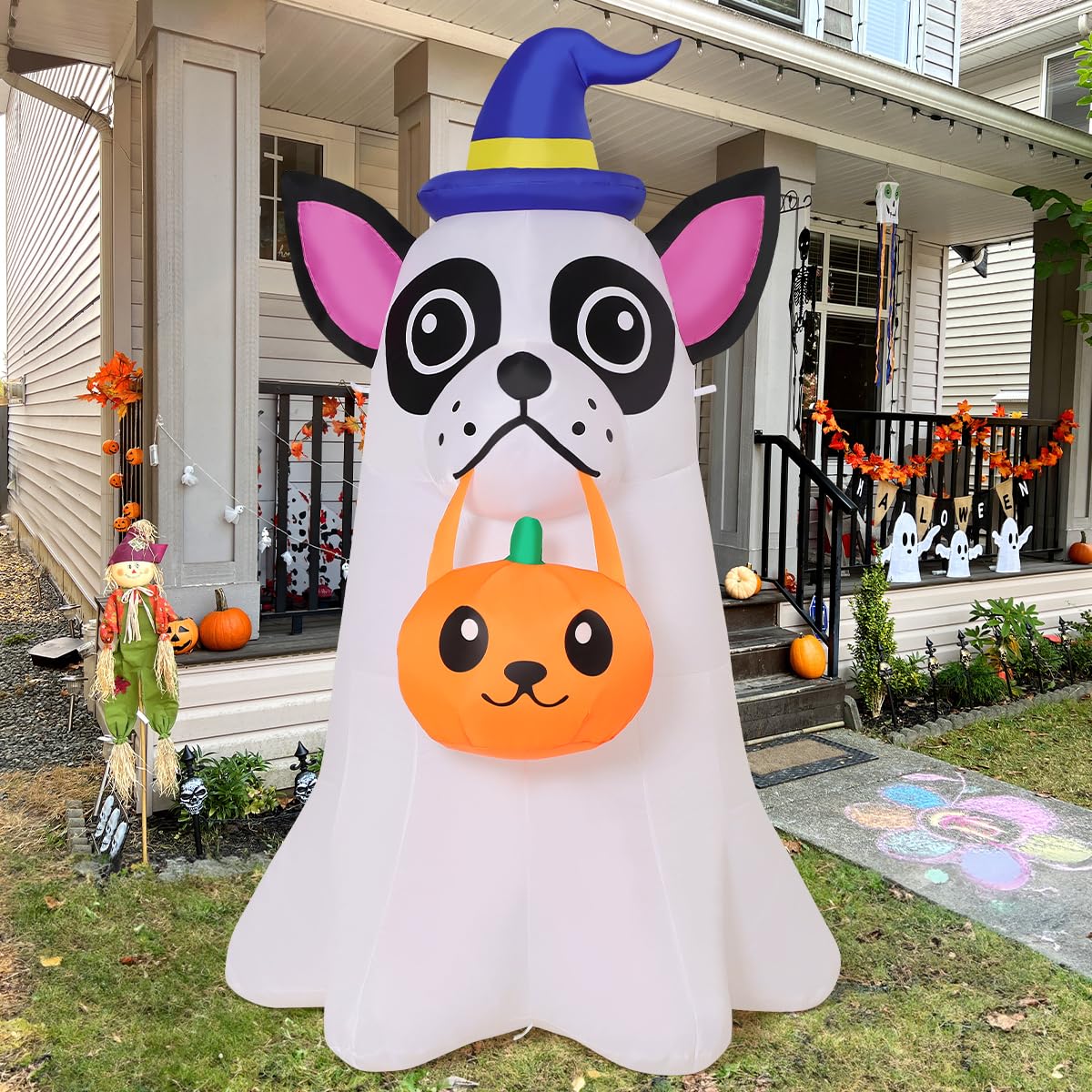 Halloween Inflatable Dog with Pumpkin – 4FT Light-Up Yard Decoration with LED & Fast Inflation