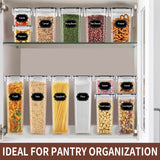 Airtight Food Storage Containers Set – 24-Piece Stackable Pantry Organizers with Labels (Black)