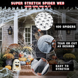 Halloween Spider Web & Creepy Cloth Decoration Set – 1500 Sqft Stretchy Web with 100 Spiders & 2 Black Cloths for Indoor/Outdoor Haunted Décor