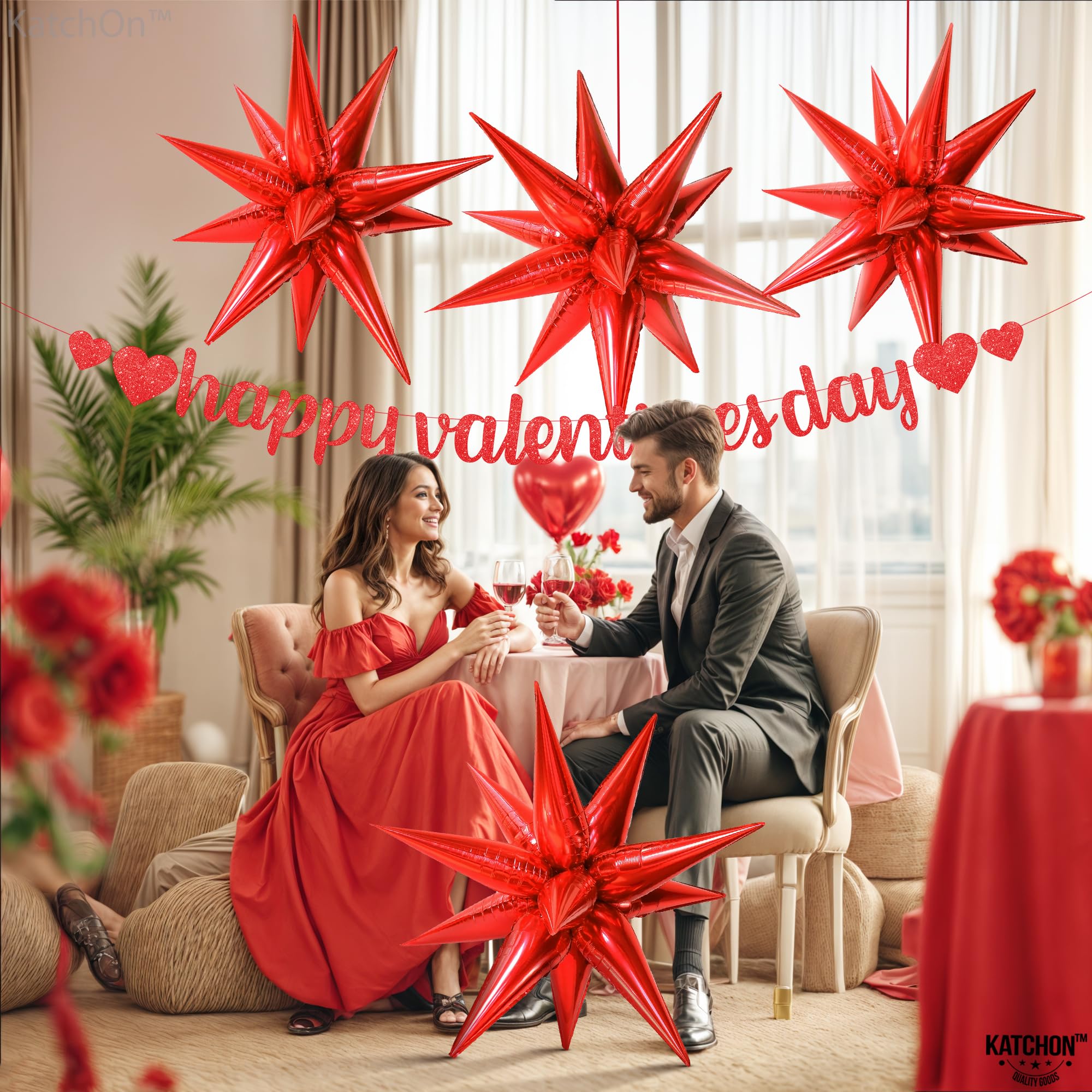 Red Starburst Foil Balloons – 50 Pack (20x6") Metallic Spike Star Balloons for Parties & Events
