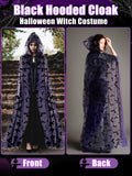 Purple Gothic Witch Lace Cape with Hood – Bat Pattern Halloween Cloak for Women (71" Length)