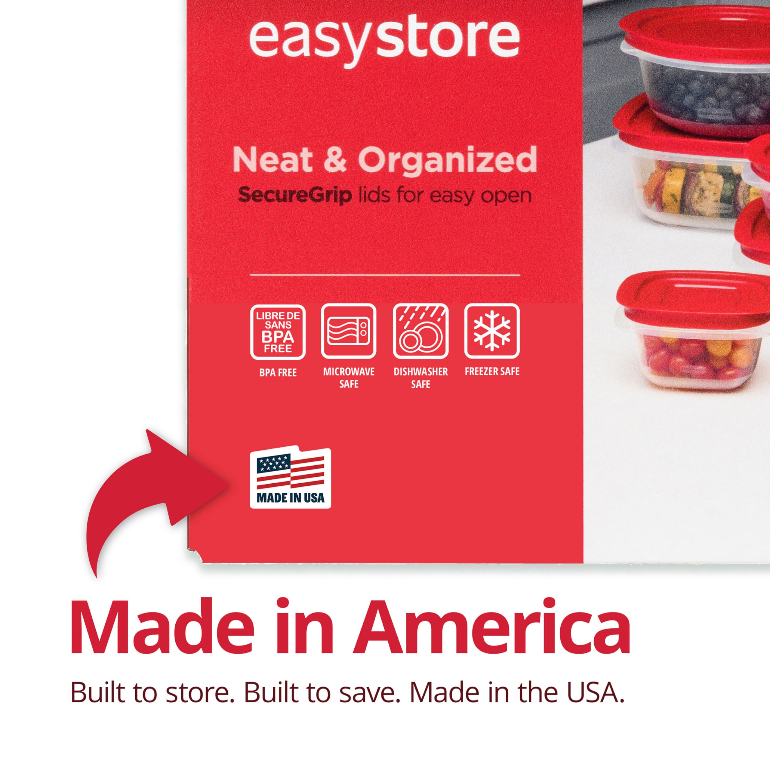 EasyStore Food Storage Containers Set – BPA-Free Stackable Containers with SecureGrip Lids (Made in USA)