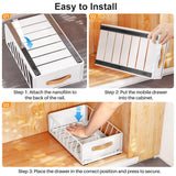 No-Drill Pull-Out Cabinet Organizer – Frameless Cabinets Only, Silent Full-Extension Drawer with Leather Handle (White)