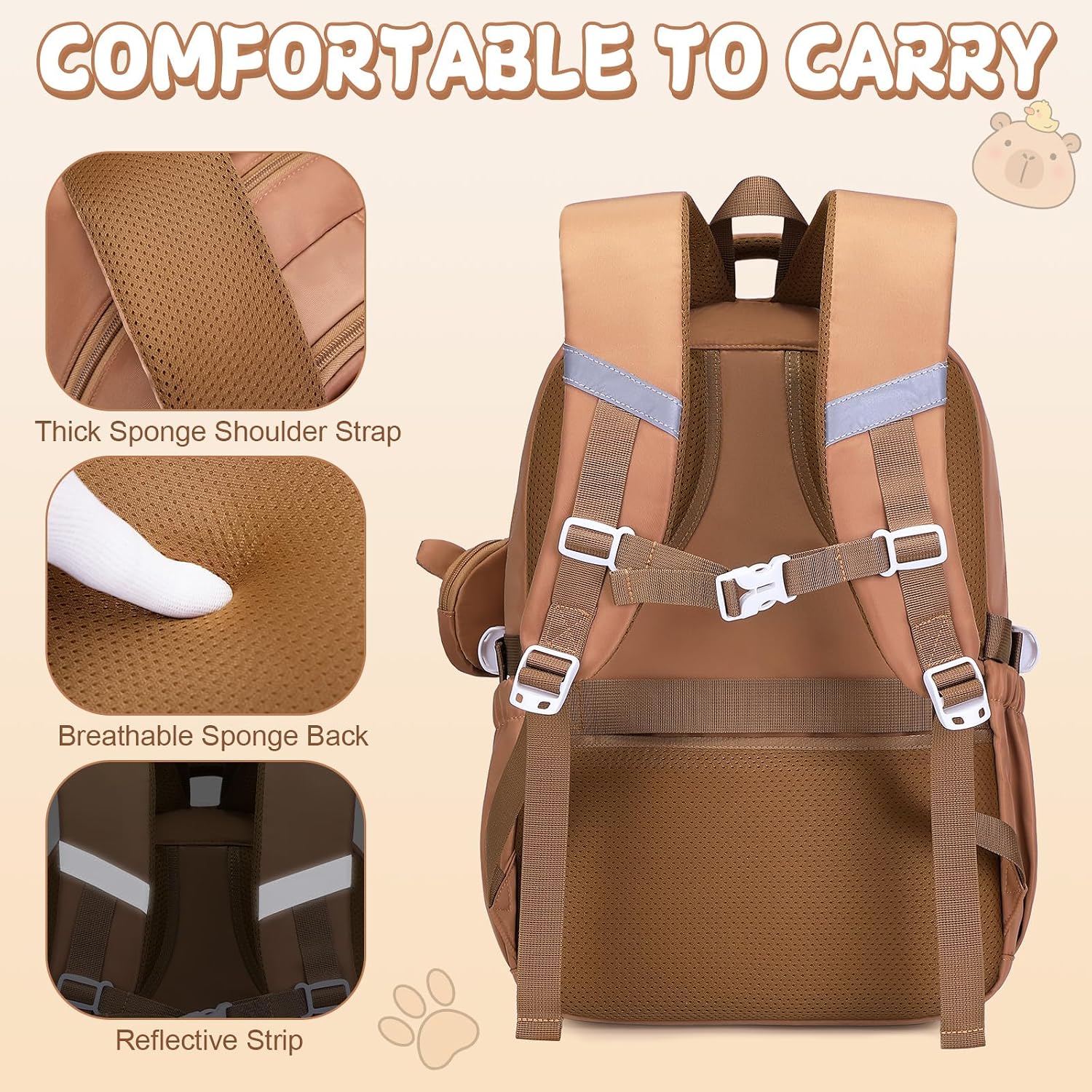 Brown Capybara 30-Piece Backpack and School Set