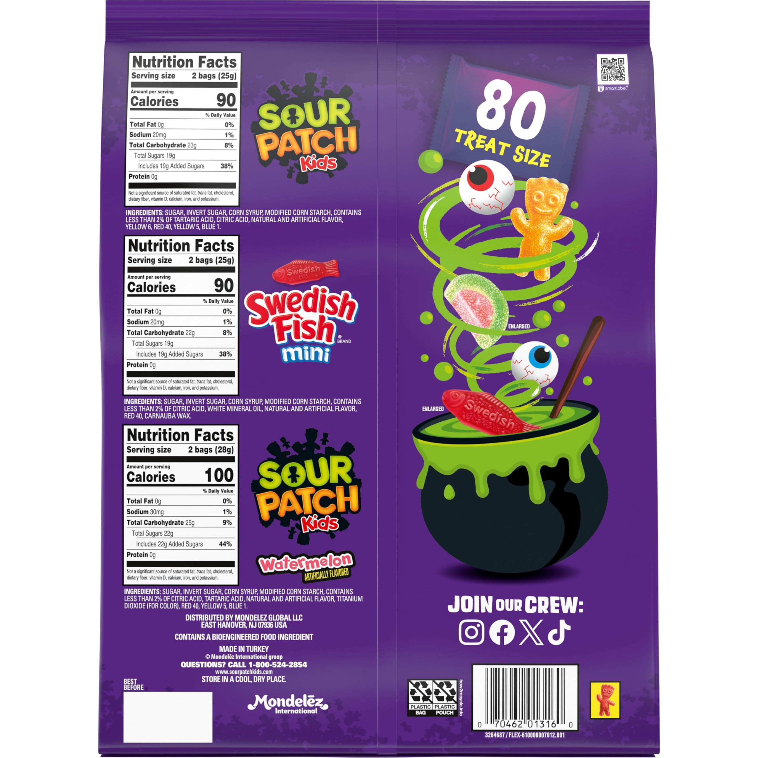 SOUR PATCH KIDS & SWEDISH FISH Halloween Variety Pack – 80 Treat-Size Bags of Sour & Sweet Gummy Candy