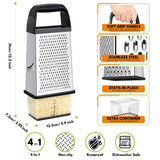 Heavy-Duty Stainless Steel Box Grater with Container – 4-Sided Sharp Blades & Non-Slip Base