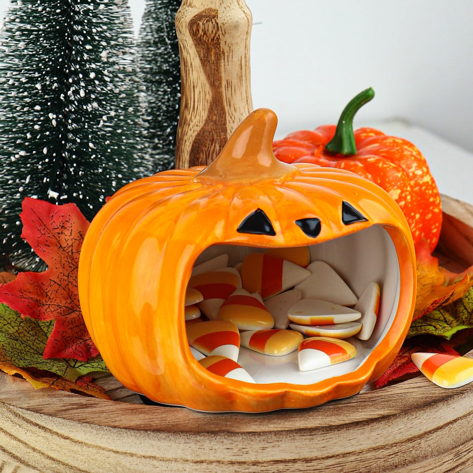 Hand-Painted Ceramic Pumpkin Candy Bowl – Halloween & Thanksgiving Table Decoration (Yellow)