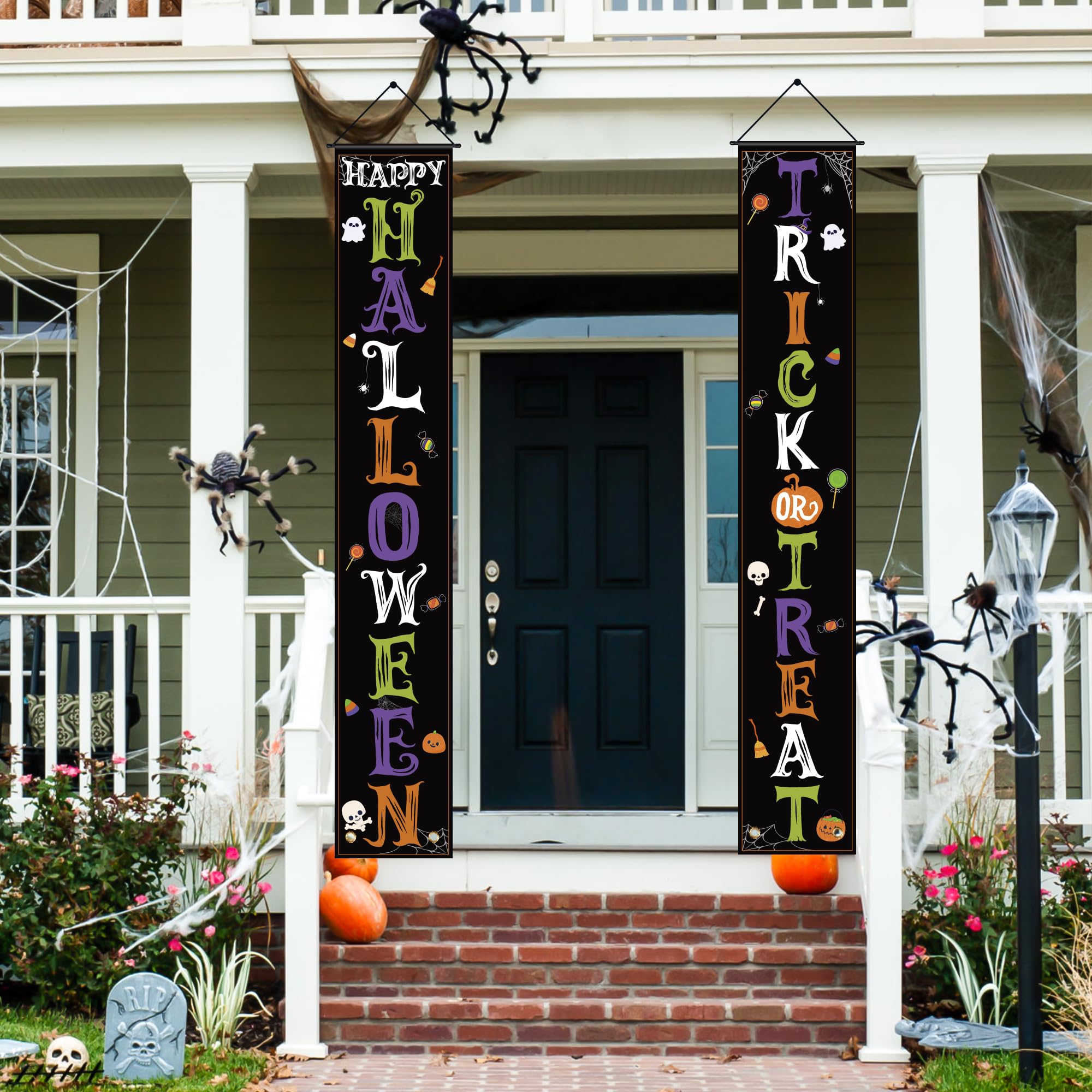 Halloween Outdoor Banners – 2-Pack Large Door Hanging Signs for Porch & Party Decorations (11.8" x 70.8")