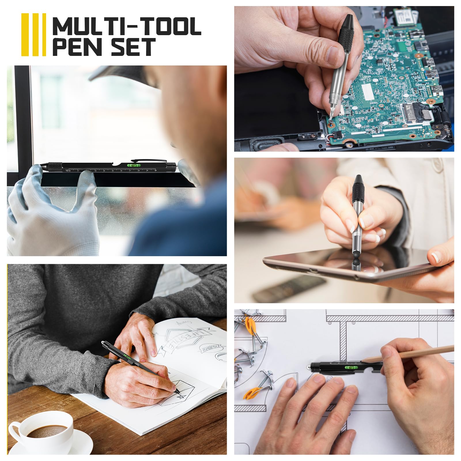 9-in-1 Multi Tool Pen with LED Light, Stylus & Screwdrivers – Aluminum EDC Gadget Gift Set Black