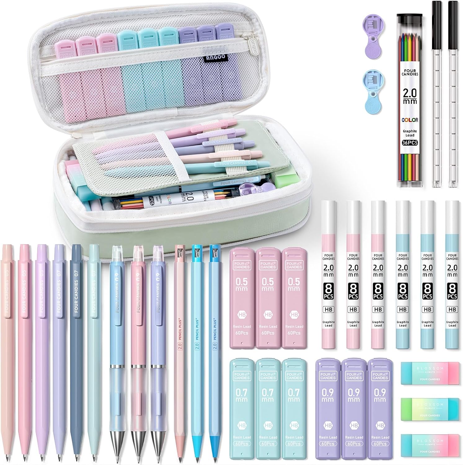Cream 42-Piece Mechanical Pencil Set with 696 Refills