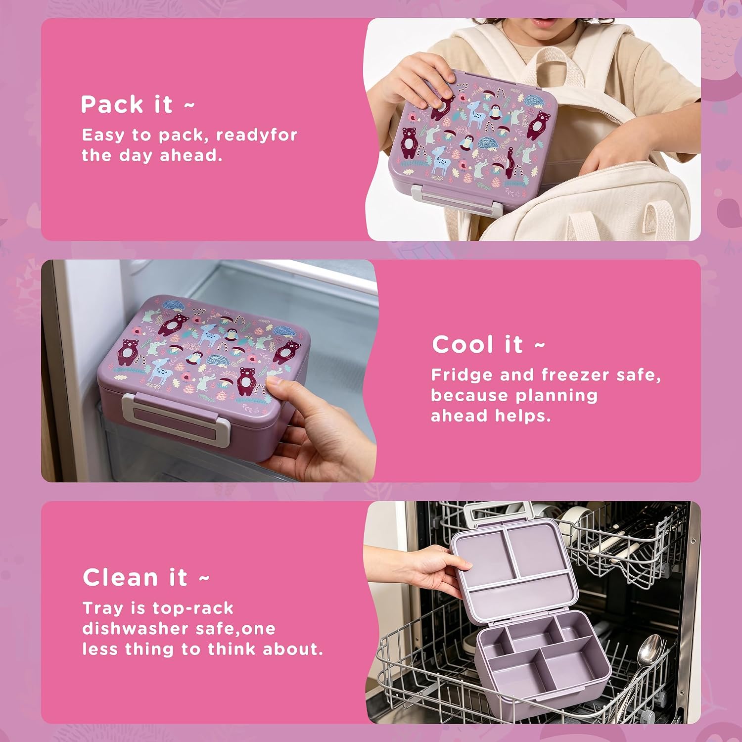 Purple Fawn 5-Compartment Bento Set with 8 oz Food Jar