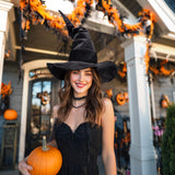 Bendable Witch Hat for Women – Adjustable Wire Brim & Cone | Premium Matte Satin Halloween Hat