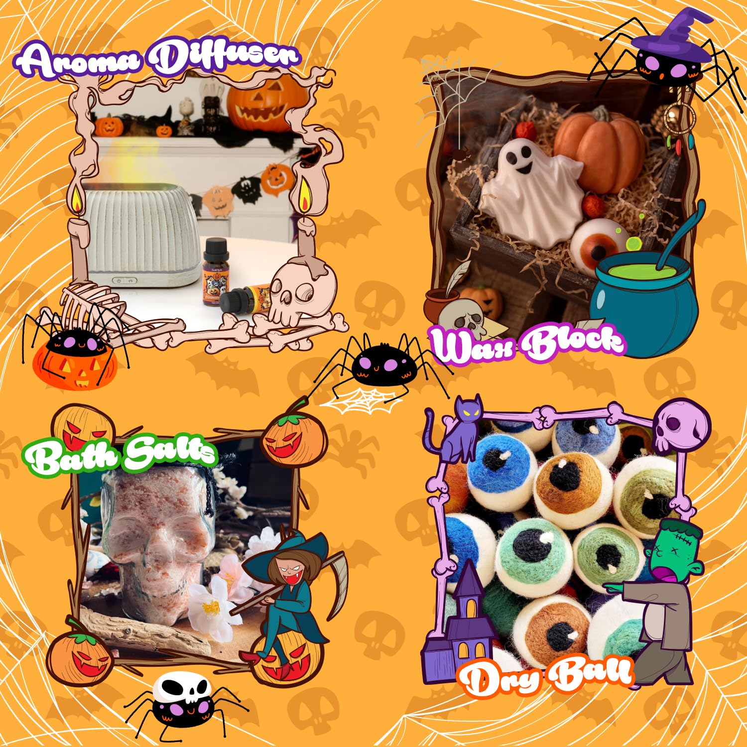 Halloween Essential Oil Set – 6 Frightfully Fun Scents (Caramel Apples, Pumpkin Pie, Candy Corn, Halloween Cookies, Popcorn Balls & Snickers Bars) – Festive Aromatherapy Oils for Candles, Diffusers & DIY Crafts