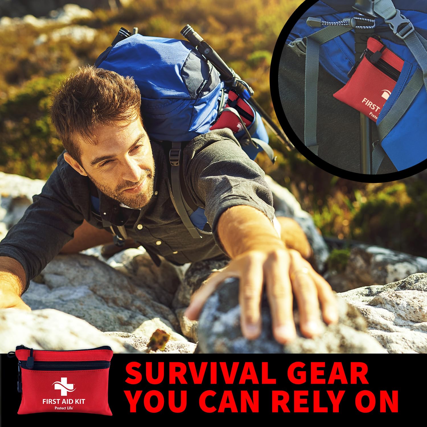 PROTECT LIFE Survival First Aid Kit (100 Pieces) – Compact Emergency Medical Kit for Camping, Travel & Outdoor Use