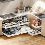 YJHome White Expandable Pull-Out Cabinet Organizer – No-Drill Adjustable Slide-Out Drawers with 3-Rail System (2 Pack)