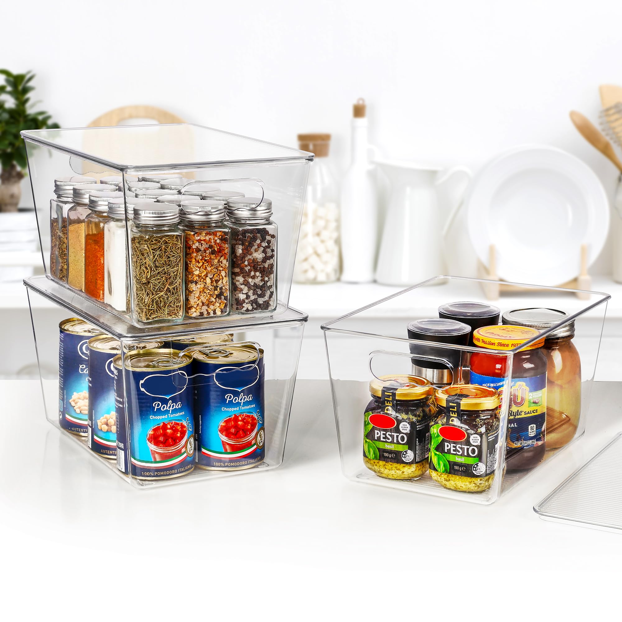Clear Stackable Storage Bins with Built-In Handles – Heavy-Duty BPA-Free Organizer for Pantry, Kitchen & Home
