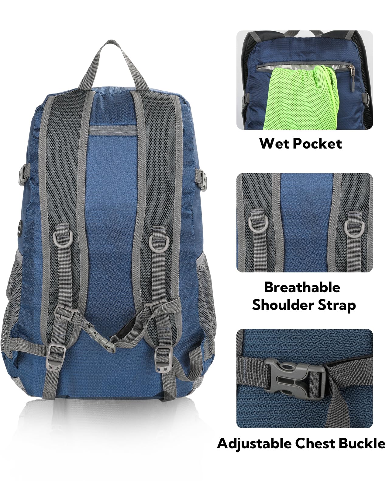 Waterfly 30L Ultra-Light Packable Hiking Backpack – Foldable Travel Daypack, Blue