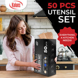 50-Piece Silicone, Stainless Steel & Wood Kitchen Utensil Set – Heat Resistant, Non-Stick Safe (Black)