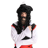 Black Pirate Wig & Mustache Set – Halloween Costume Accessory for Adults