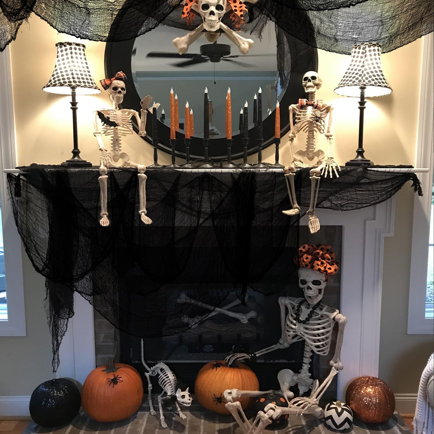 5PCS Black Halloween Creepy Cloth Set – Stretchy Gauze Fabric for Indoor & Outdoor Spooky Decorations (30" x 72")