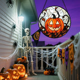 Halloween Stained Glass Suncatcher – Orange Ghost, Pumpkin & Bat Window Hanging Decoration with Chain