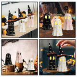 Ceramic Ghost Halloween Décor Set – 3-Piece Light Yellow Ghost Figurines with Witch Hats & Tea Lights