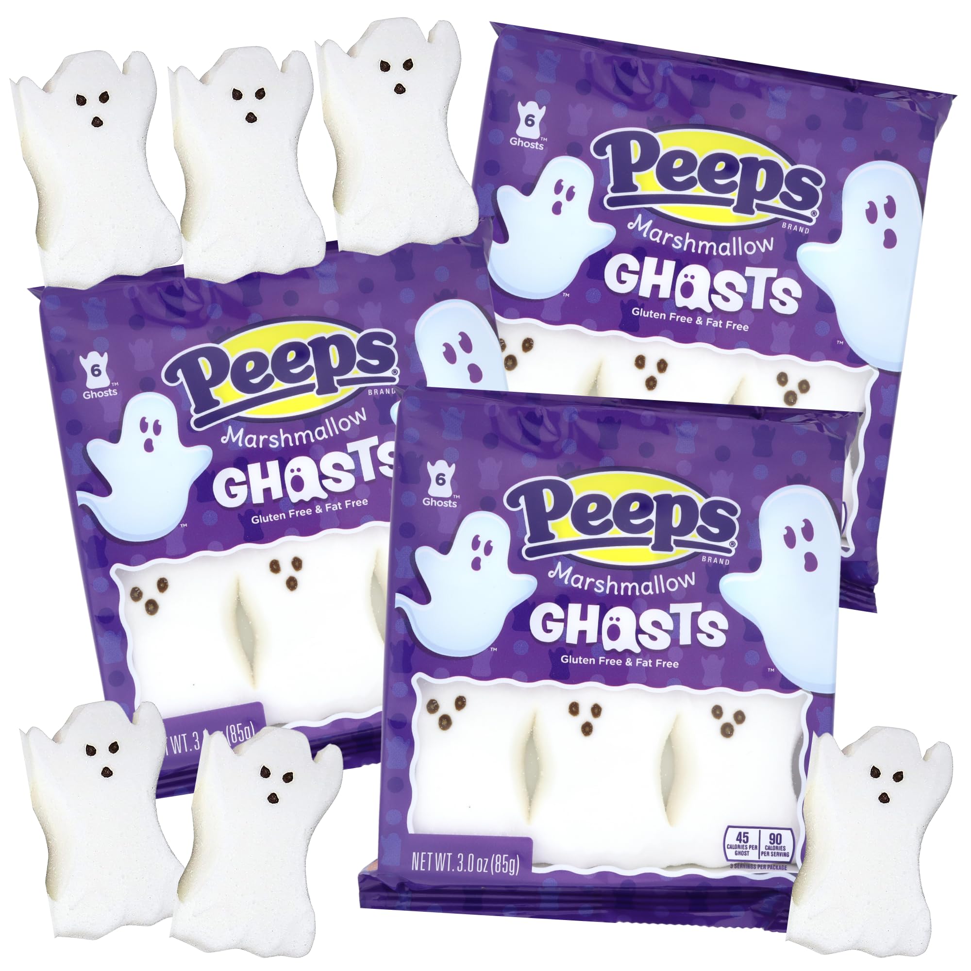 Halloween Ghost Marshmallow Candy – 3 Pack (6 Ghosts per Pack) – Vanilla Flavored Spooky Treats for Parties & Trick-or-Treating