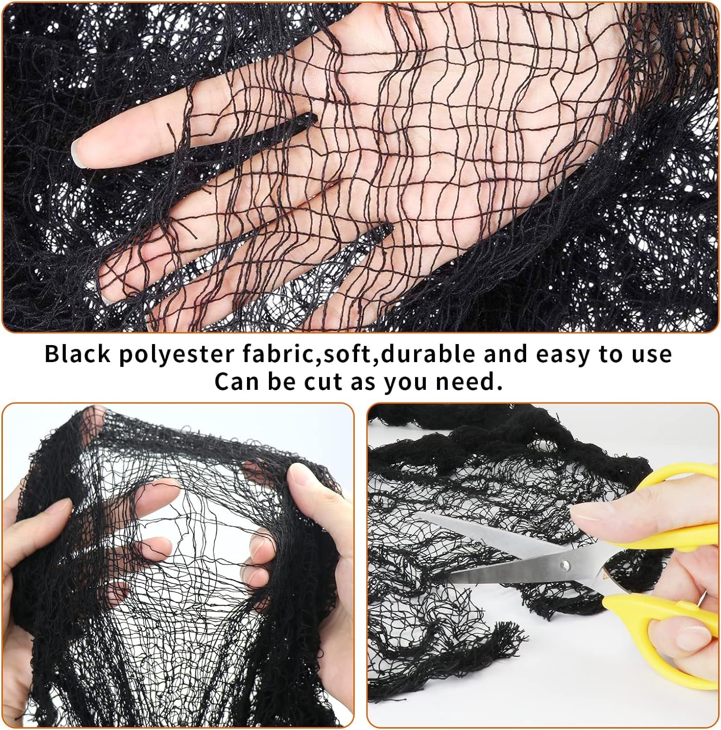 3-Pack Black Creepy Cloth Halloween Decoration Set – 16.4 Yards Spooky Fabric for Indoor & Outdoor Décor