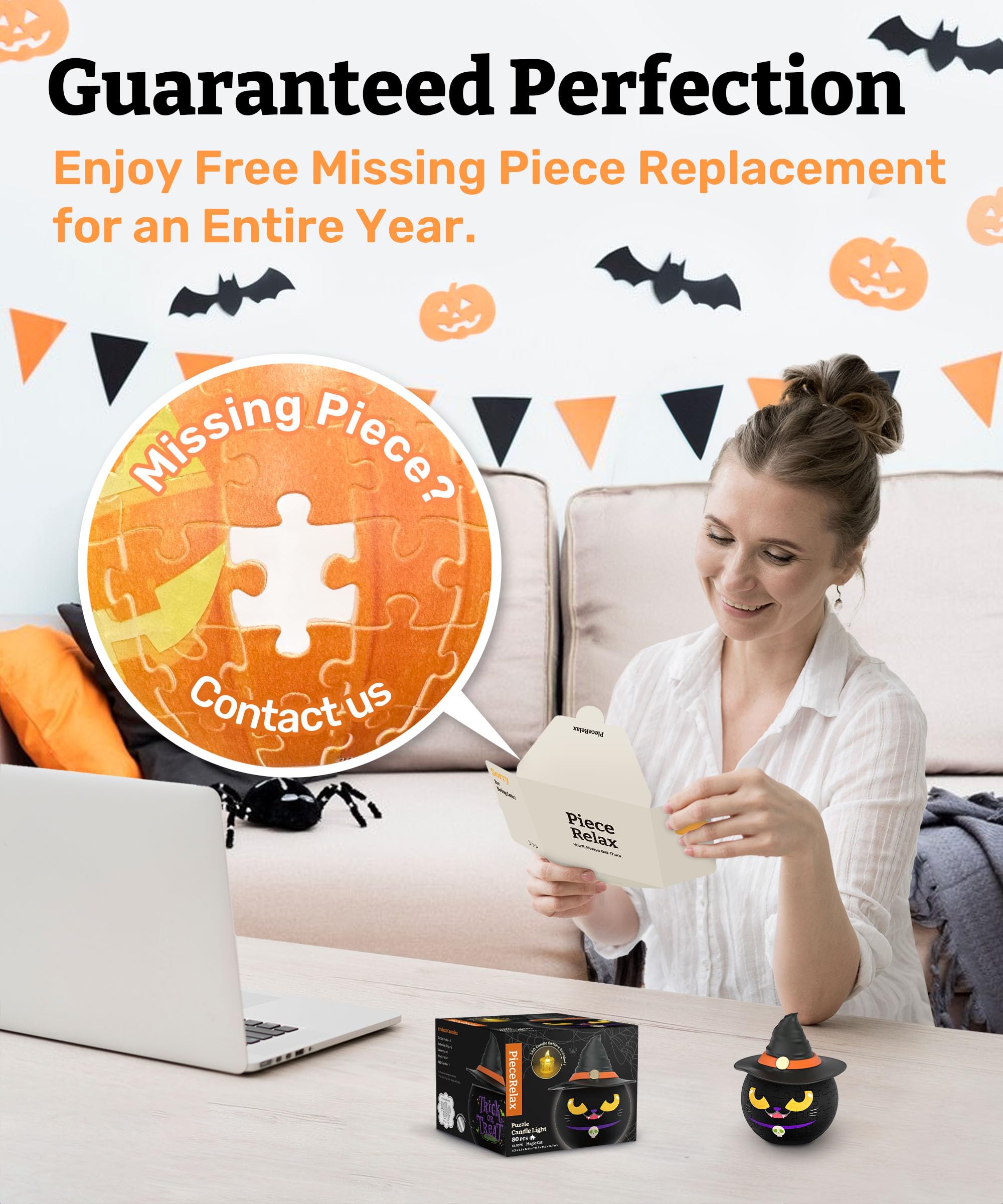 Magic Jack Puzzle Candle Light – 3D Rechargeable Jack-O’-Lantern Halloween Decoration with Flickering LED & Type-C Charging