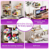 ADBIU White Adjustable Under Sink Organizer – 2-Tier Pull-Out Cabinet Storage with Expandable Height (2 Pack)