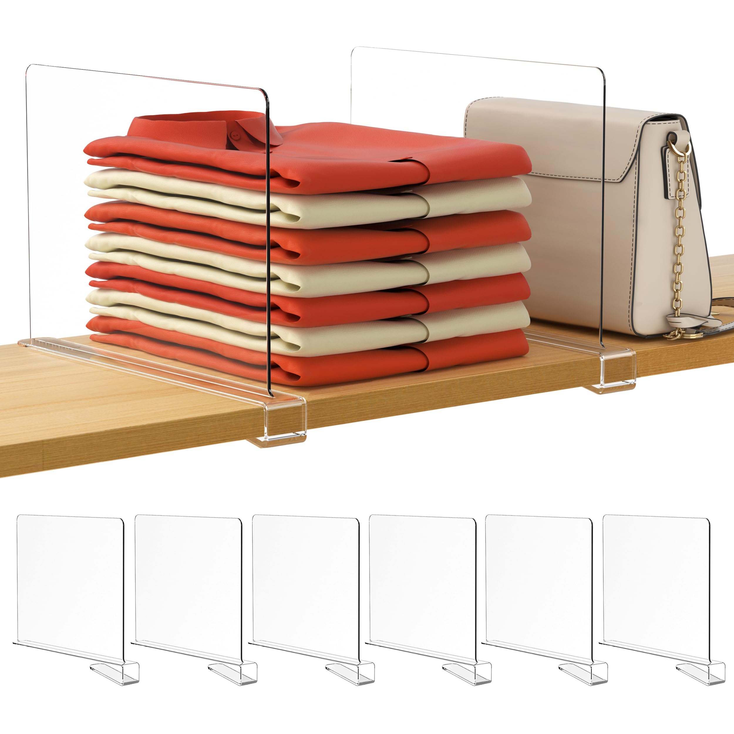 HBLIFE Clear Shelf Dividers (6-Pack) – Acrylic Closet & Purse Organizer for Shelves, Wardrobes & Pantries