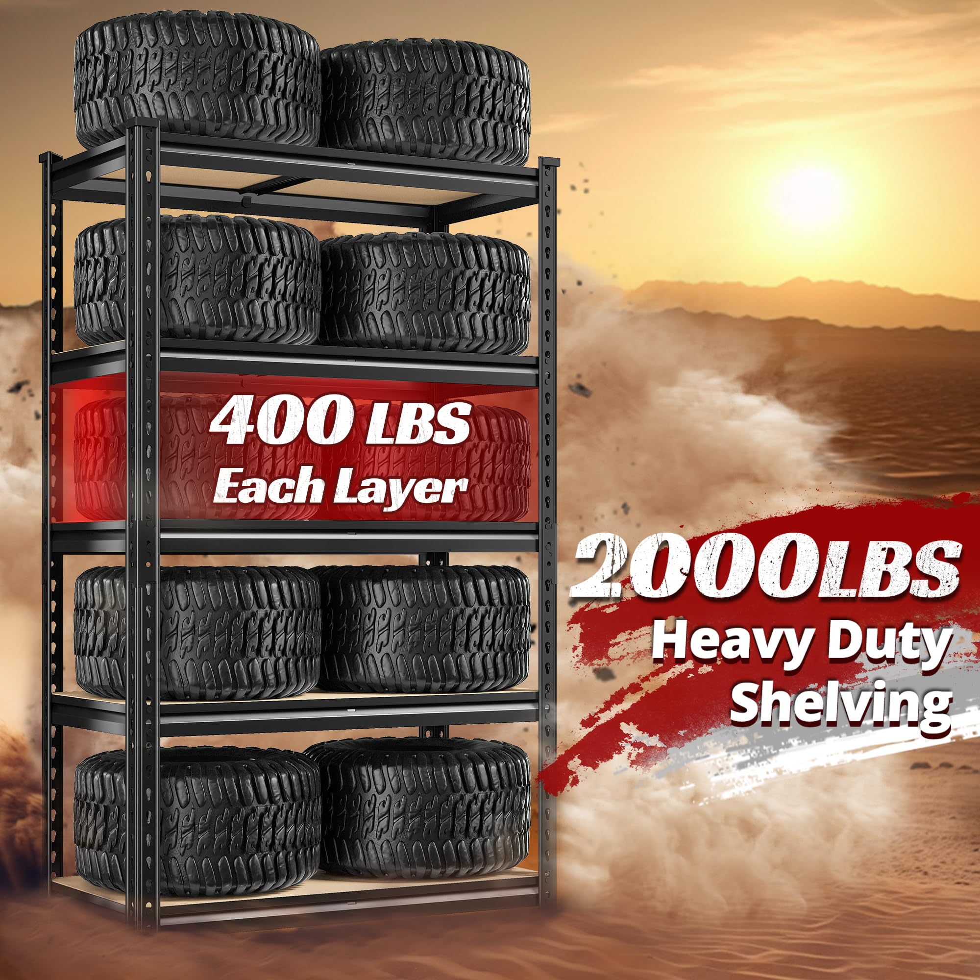 REIBII Heavy Duty 5-Tier Metal Storage Shelves Set of 2 – 2000 lbs Adjustable Garage & Pantry Shelving System