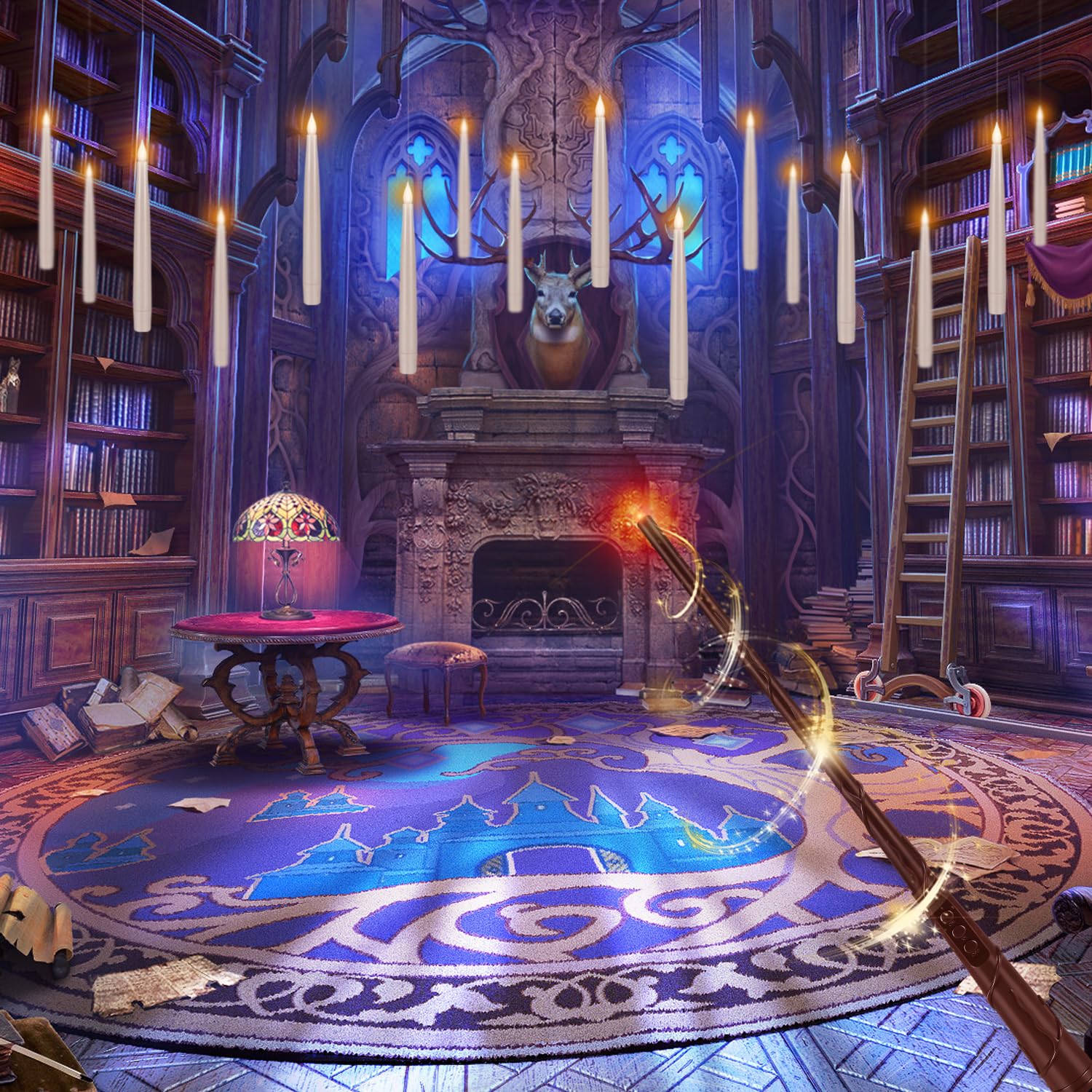 Floating Flameless LED Candle Set – 24 Ivory Hanging Candles with Remote Wand & Full Hanging Kit