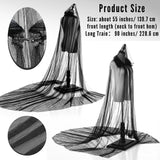 Women’s Long Black Hooded Cloak – Gothic Tulle Cape with Metal Buckle for Halloween, Cosplay & Weddings