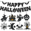 Happy Halloween Banner & Hanging Swirl Set – 17PCS Black & Orange Ceiling Decorations with Glitter Foil