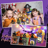Halloween Popcorn Treat Boxes – 100-Pack Gray Snack Containers (4 Designs: Skeleton, Pumpkin, Cat & Witch)