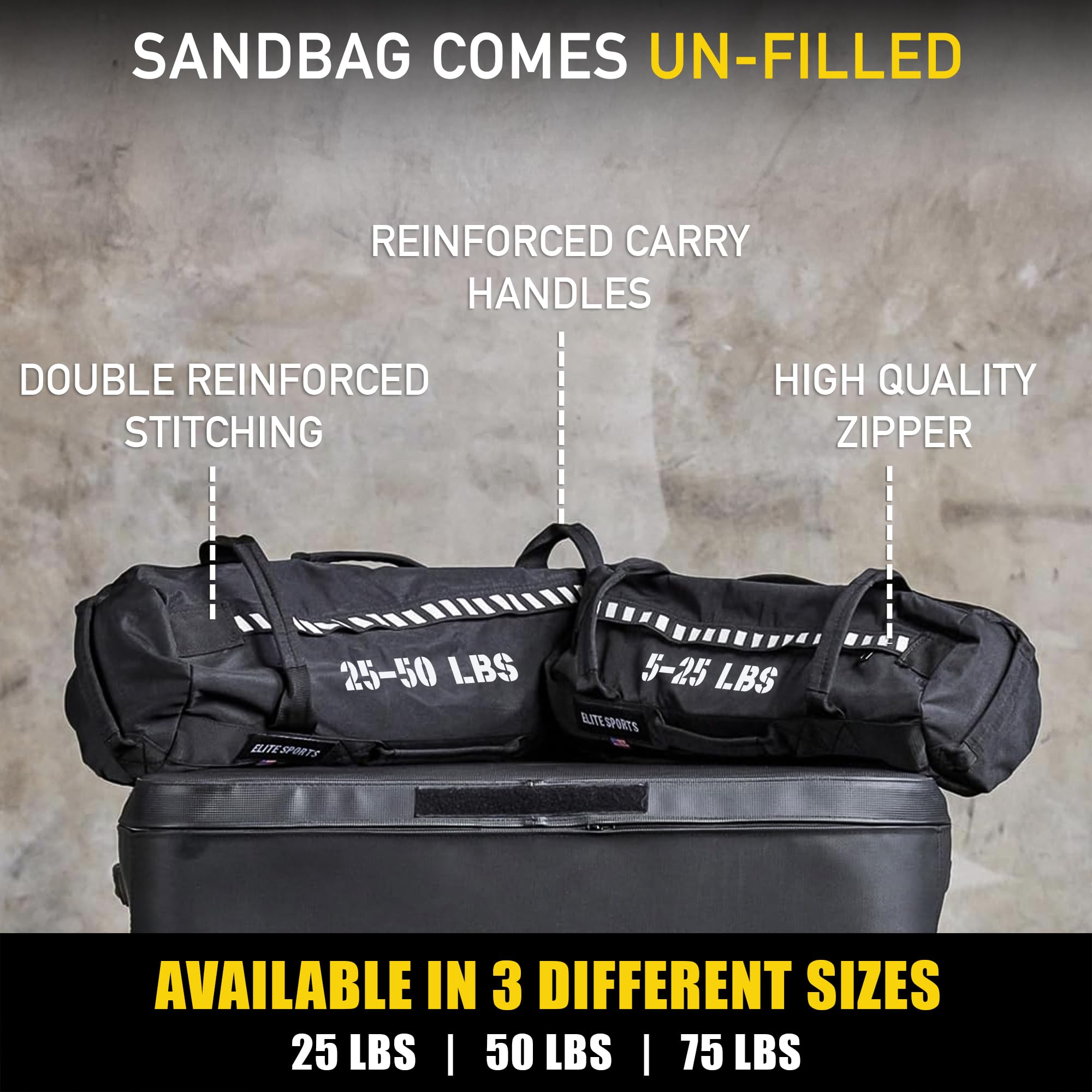 Elite Sports Heavy-Duty Workout Sandbag for Full-Body Strength & Core Training – Multi-Handle, Unfilled (Black)
