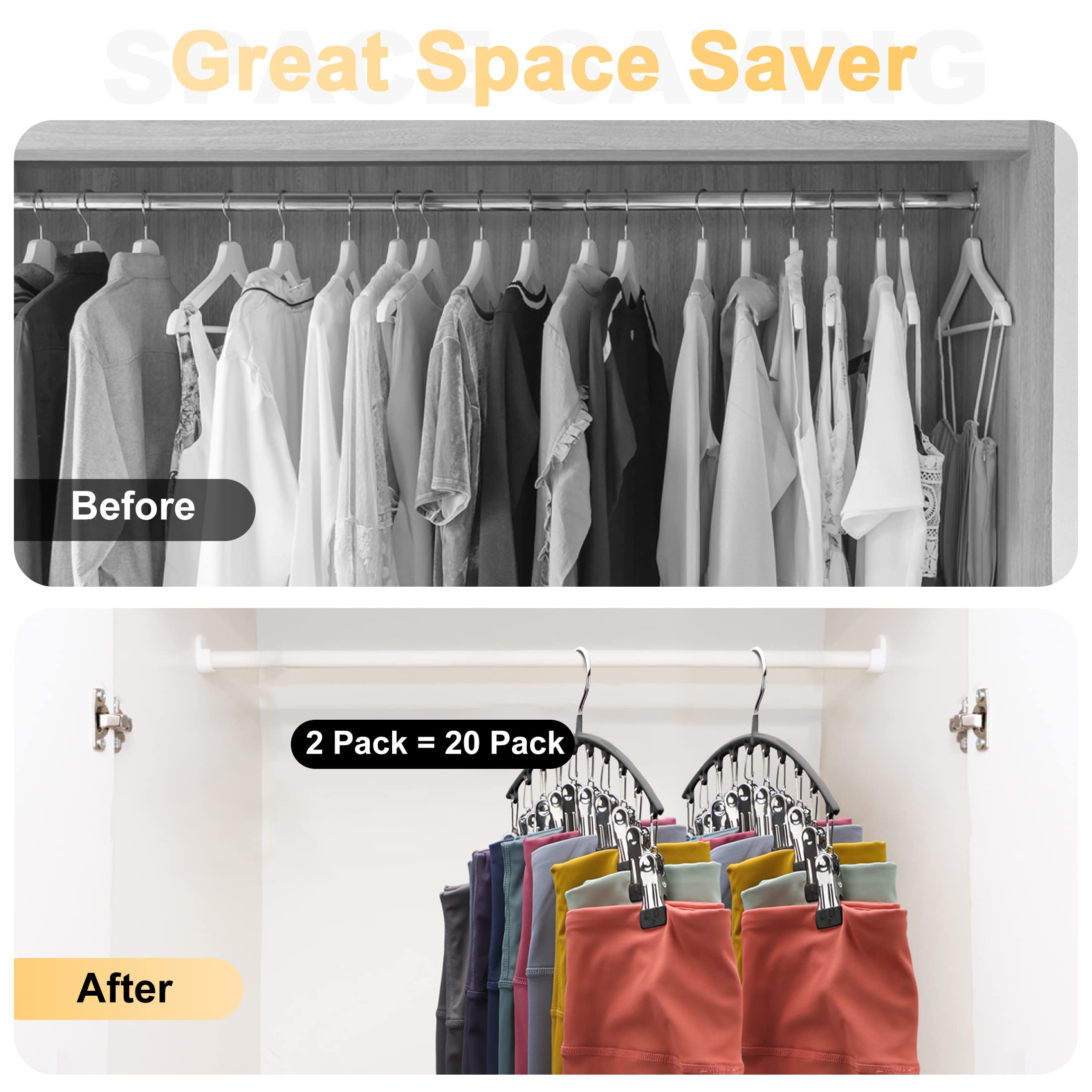 Space-Saving Yoga Pants Hanger Set (20 Clips) – Heavy-Duty Closet Organizer for Leggings, Jeans & Skirts
